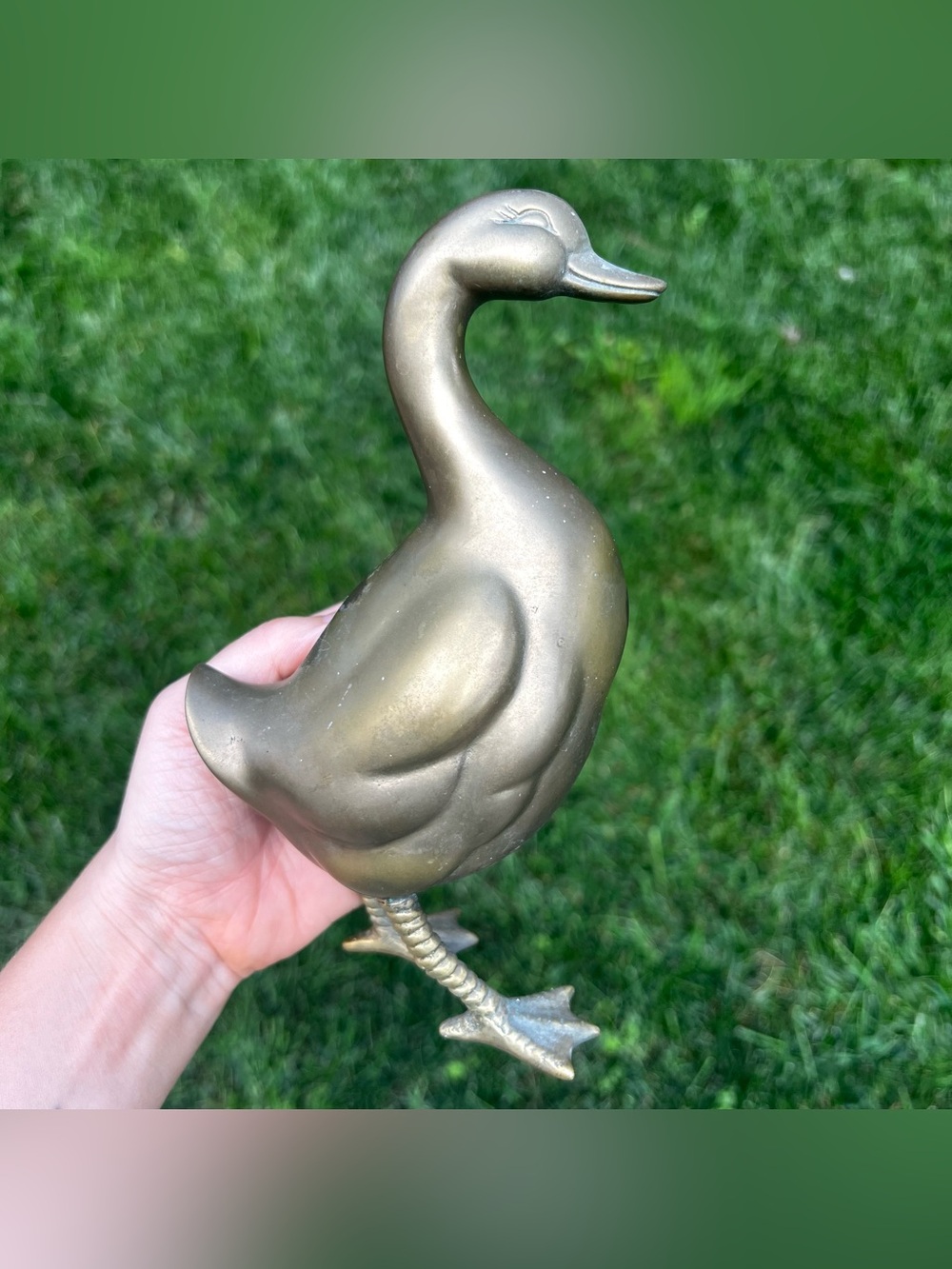 Vintage Brass Duck Figurine 8" Tall Made in Taiwan MCM Webbed Feet
